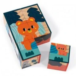 Janod Puzzle Enfant Cubes En Bois Animaux - Jouet D'Eveil Et Premier Age - Jeu Educatif - Apprentissage Observation Et Coordination - Partenariat WWF- Certifié FSC - Dès 1 An, J08622