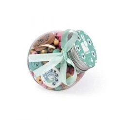 Janod Birdy - Coffret 220 Perles En Bois Enfants, 12 Charms Inclus - Paons, J06670
